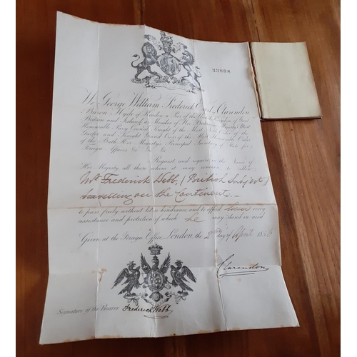 31 - Early British Passport Citation Permitting Travel. Owned by Frederick Webb this citation , number 33... 