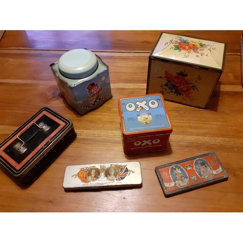 16 - Small Collection of Metal Collectable Tins - 1902 Coronation, 1935 Jubilee , OXO , Money Tin and two... 