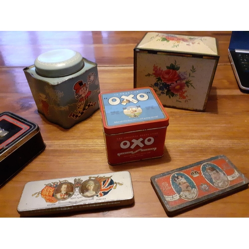 16 - Small Collection of Metal Collectable Tins - 1902 Coronation, 1935 Jubilee , OXO , Money Tin and two... 
