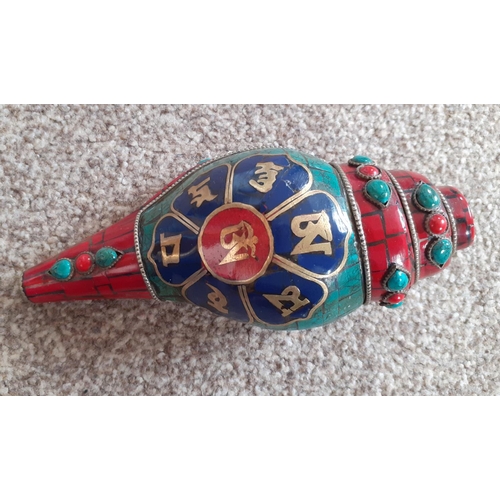43 - Tibetan Conch Shell - Decorated  Length - 15.5 cm