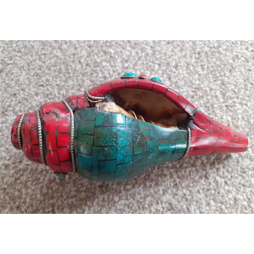 43 - Tibetan Conch Shell - Decorated  Length - 15.5 cm