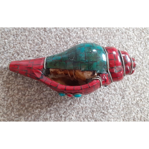 43 - Tibetan Conch Shell - Decorated  Length - 15.5 cm