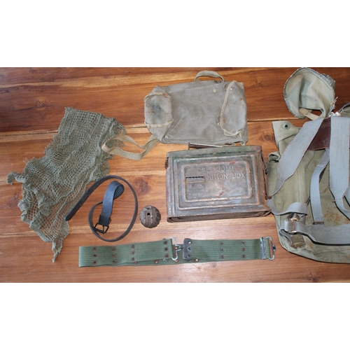 60 - Job Lot of Military Field Gear. Includes Ammunition Box, Part of a Grenade and Field Rucksack.