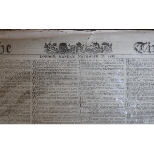 58 - The Times Newspaper Collection of Approx 60 issues dated between September and November 1839