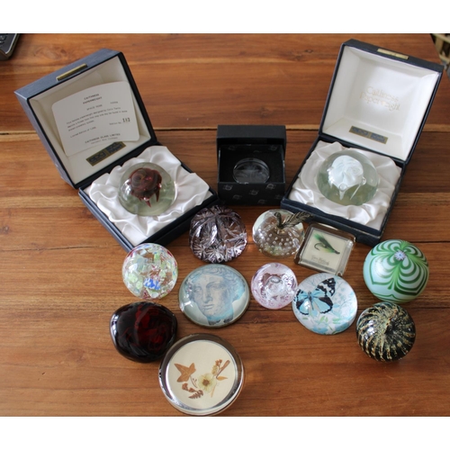 12016 - Large Collection of Glass Paperweights. Two Caithness in original boxes included.