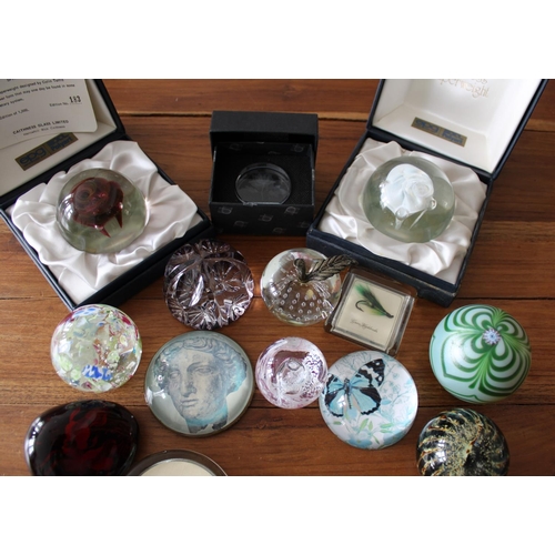 12016 - Large Collection of Glass Paperweights. Two Caithness in original boxes included.