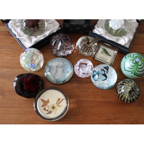 12016 - Large Collection of Glass Paperweights. Two Caithness in original boxes included.