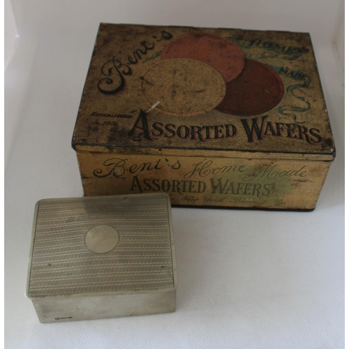 28 - Bent's Assorted Wafer Tin with another EPNS Trinket Box

Tin in Excellent condition for age.