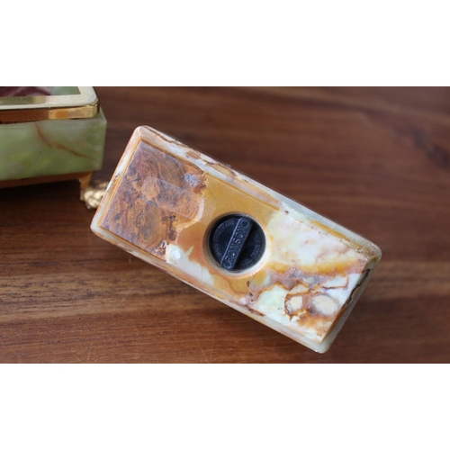 37 - Jade Cigarette Lighter and Box on Legs

Box measures 13cm x 9cm
Lighter measures 9.5cm x 4.5cm