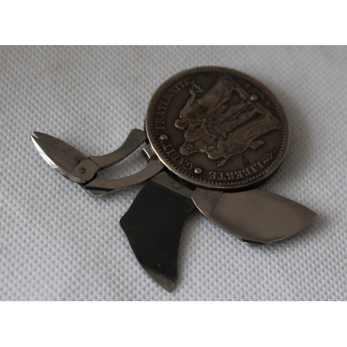 42 - 1849 French 5 Francs Coin - Turned Penknife Tool with Scissors and File