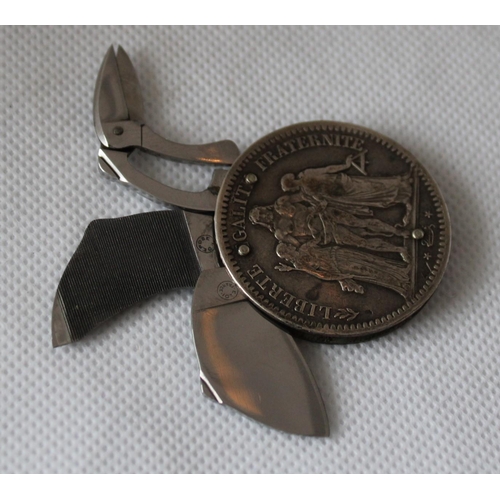 42 - 1849 French 5 Francs Coin - Turned Penknife Tool with Scissors and File