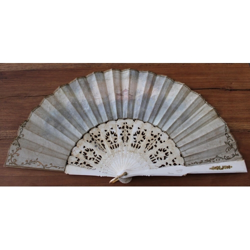 47 - French 18th Century Hand Painted Fan. Excellent Condition for age. Small amount of repair work neede... 
