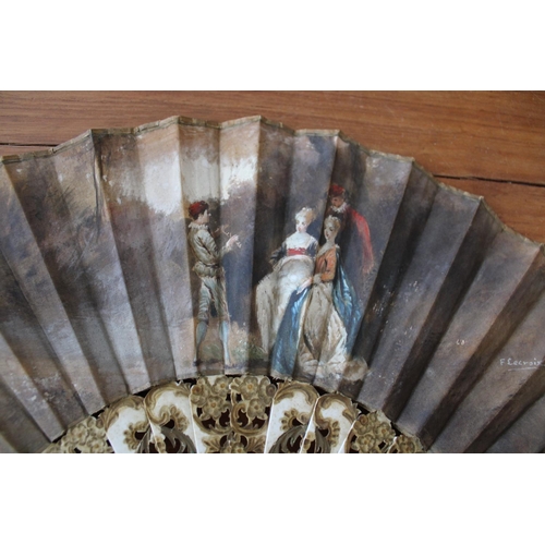 47 - French 18th Century Hand Painted Fan. Excellent Condition for age. Small amount of repair work neede... 