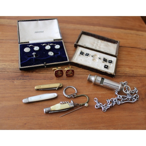 55 - Job Lot of Mixed Collectable Items. Includes Cufflinks, Penknives, Whistle on chain etc