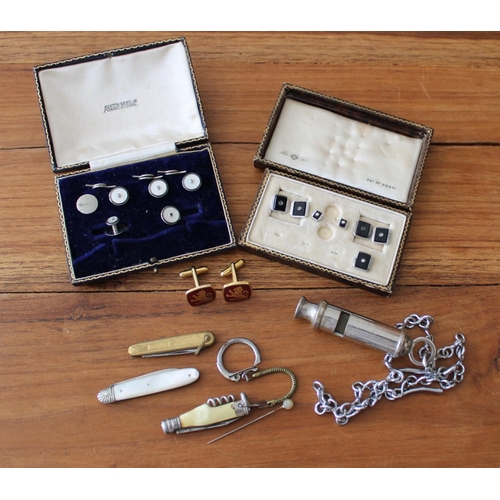 55 - Job Lot of Mixed Collectable Items. Includes Cufflinks, Penknives, Whistle on chain etc