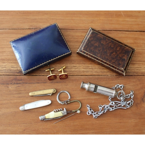 55 - Job Lot of Mixed Collectable Items. Includes Cufflinks, Penknives, Whistle on chain etc
