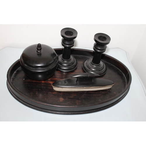 19 - Ebony Made In England Dresser Set