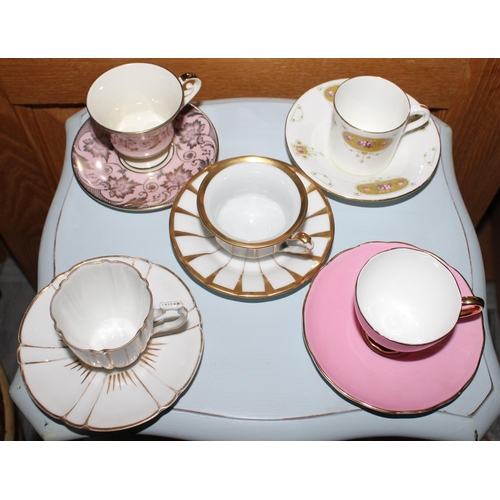 40 - Five Mini Collectable Cups And Saucers. Various Designs,Makers & Marks.