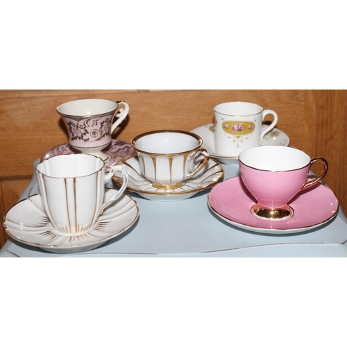 40 - Five Mini Collectable Cups And Saucers. Various Designs,Makers & Marks.