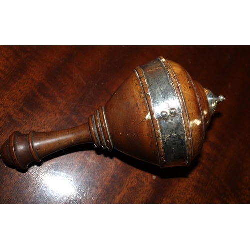 28 - Silver Hallmarked 1886 Memorial Wooden Mace Award 1886. Length-22cm