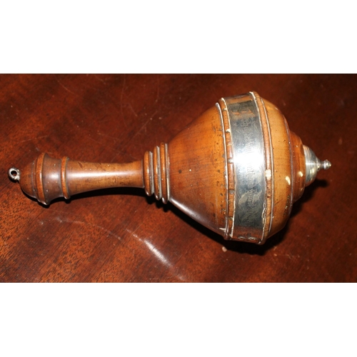 28 - Silver Hallmarked 1886 Memorial Wooden Mace Award 1886. Length-22cm