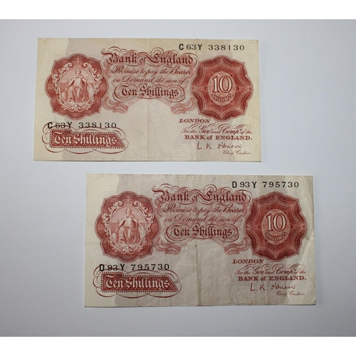 115 - 2 x 10 Shillings Notes Cashier  O'Brien (2)