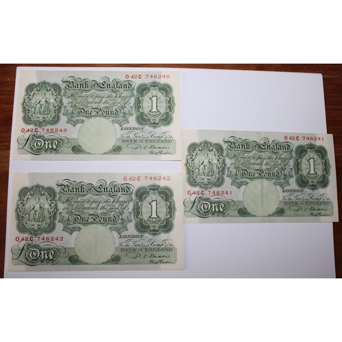 116 - 3 x 1 Pound Notes Cashier Beale O42C