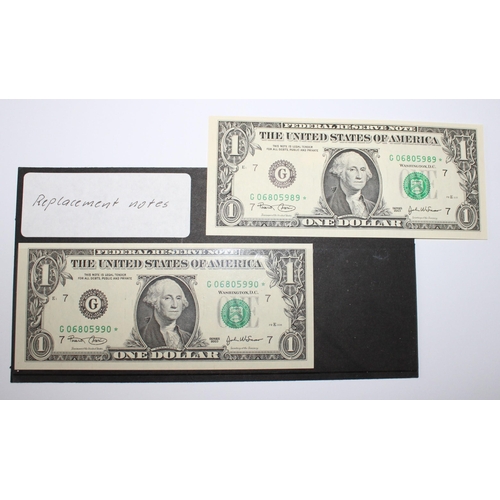 128 - 2 x USA 1 Dollar Replacement Note