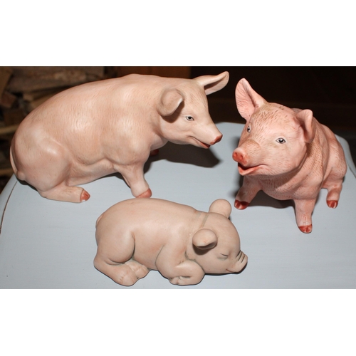 3 - Three Aynsley China Pigs. Biggest Length-17cm, Second- 16cm, Smallest-9.5cm