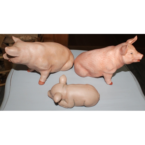 3 - Three Aynsley China Pigs. Biggest Length-17cm, Second- 16cm, Smallest-9.5cm