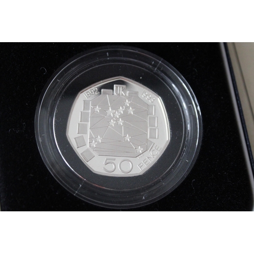 199 - The Royal Mint 1992-1993 Silver Proof Fifty Pence Coin. Weight-13.50g. With Certificate Of Authentic... 