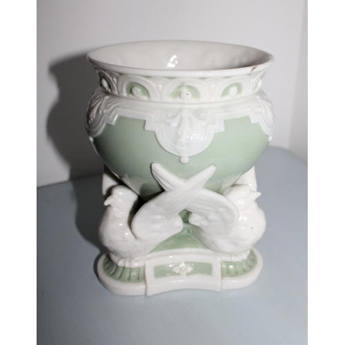 5 - Green Minton Vase. c1880-Damage To One Beak As Shown In Pictures.
Height-14cm