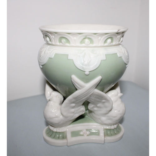 5 - Green Minton Vase. c1880-Damage To One Beak As Shown In Pictures.
Height-14cm