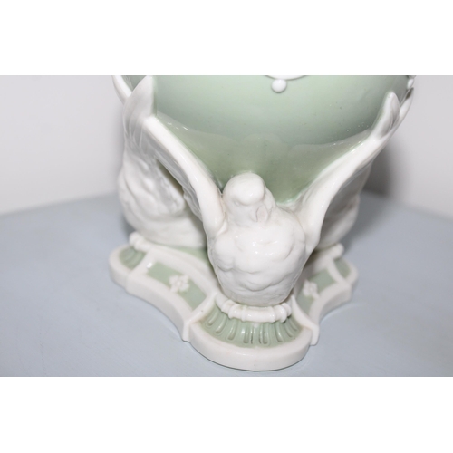 5 - Green Minton Vase. c1880-Damage To One Beak As Shown In Pictures.
Height-14cm