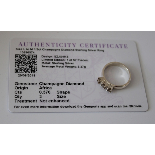 264 - Gemporia Champagne Diamond Sterling Silver Ring - Size L to M with Certificate