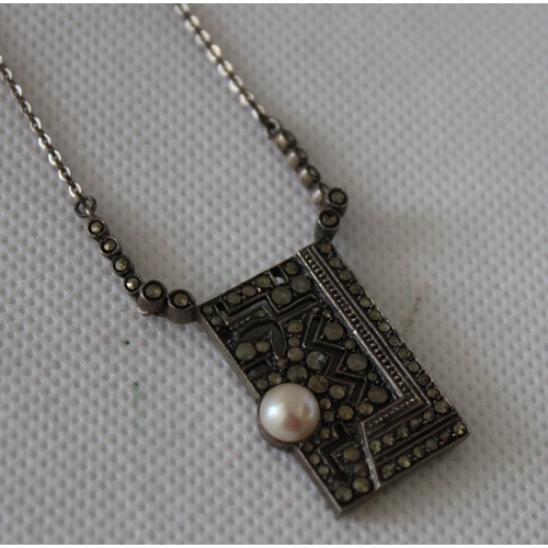 268 - Vintage Marcasite Pendant with Necklace Chain