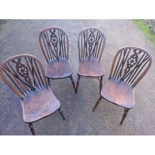 683 - Four Old Dark Wood Farmhouse Chairs - all 89cm Tall