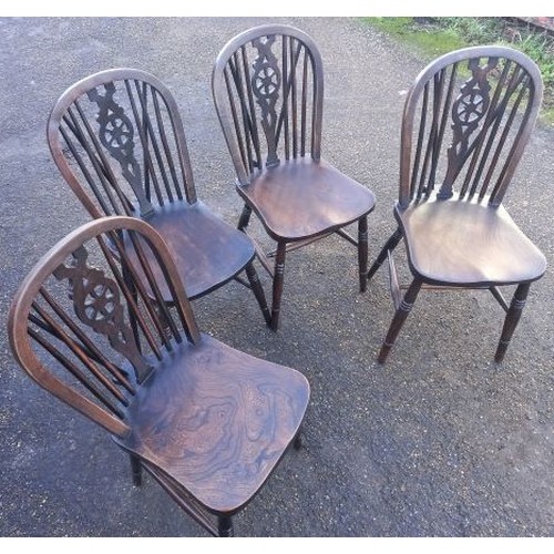 683 - Four Old Dark Wood Farmhouse Chairs - all 89cm Tall