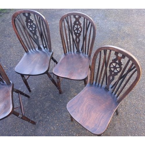 683 - Four Old Dark Wood Farmhouse Chairs - all 89cm Tall