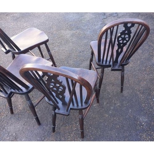 683 - Four Old Dark Wood Farmhouse Chairs - all 89cm Tall