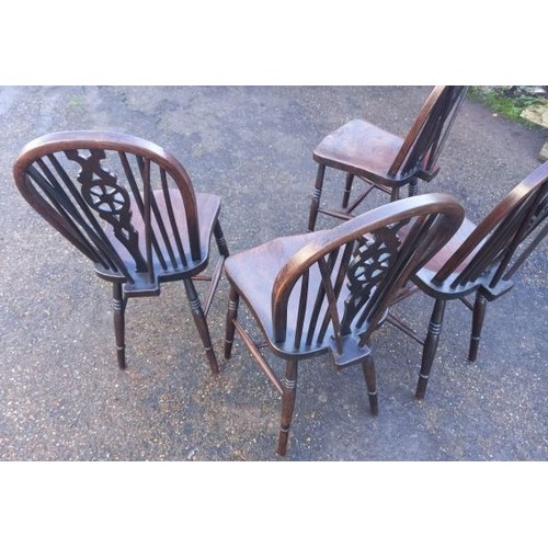 683 - Four Old Dark Wood Farmhouse Chairs - all 89cm Tall