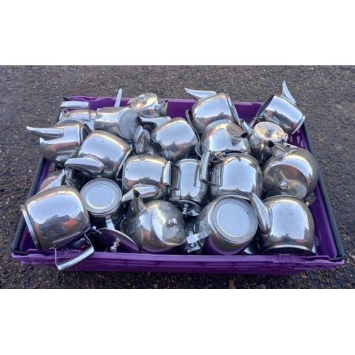 106 - Crate of Stainless Steel Tea and Coffee Cafeteria Pots