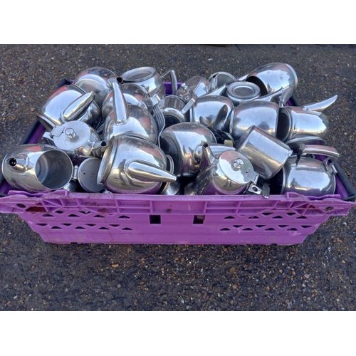 106 - Crate of Stainless Steel Tea and Coffee Cafeteria Pots