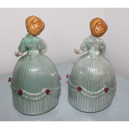 11 - Pair Of Ceramic Decorative Ladies. Height-17cm