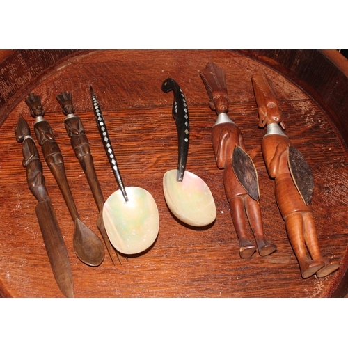 76 - Mixed Lot. Serving Spoons/Wooden Cutlery Set & Wooden Figures.