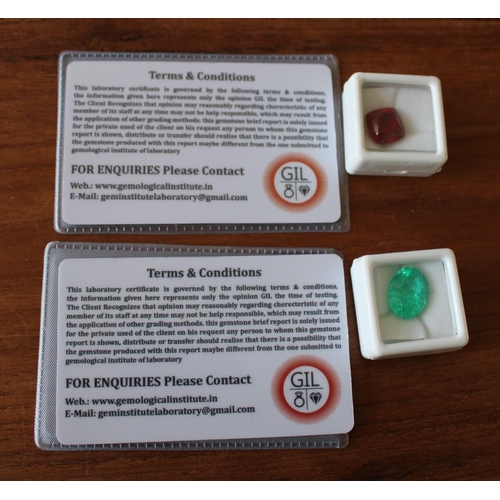 298 - Natural Ruby And Emerald Complete With Gemological Institute Certificates