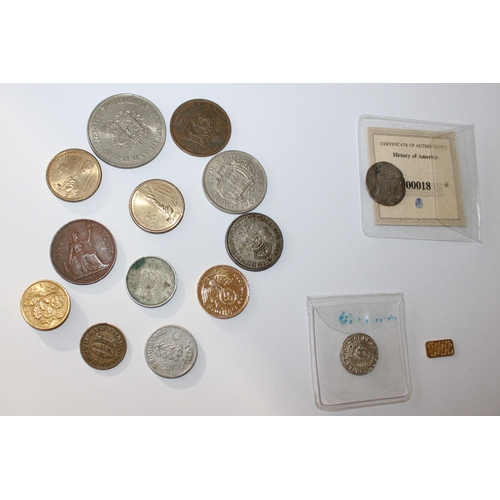 221 - Mixed Coinage + 1gm Brass Bar