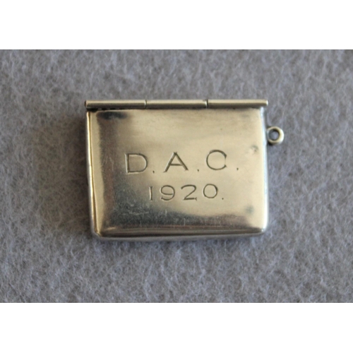 535 - Stamped Sterling Silver Pendant Envelope/Stamp Holder
Length-3cm
Engraved-D.A.C 1920