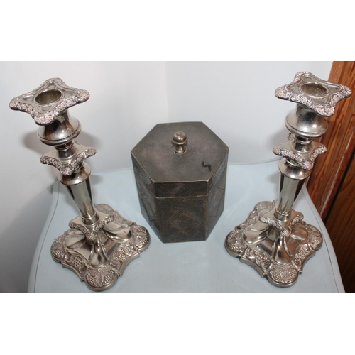 549 - Silver Plated Candle Sticks Height-25cm & Metal Container
All Proceeds Go To Charity