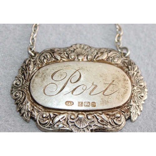 550 - Silver Hallmarked Port Decanter Tag